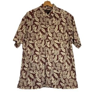 Woolrich John Rich & Bros Mens Large Tropical Hibiscus Floral Aloha Shirt Maroon